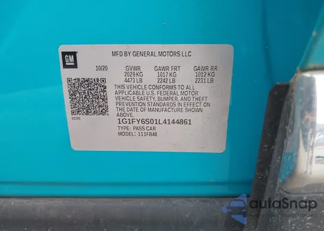 2020 Chevrolet Bolt Ev Lt from USA, damaged, VIN 1G1FY6S01L4144861